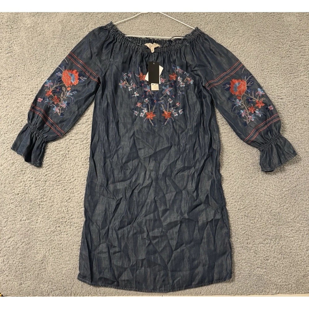 $108 Philosophy Tencel Lace‎ Up Shirt Dress Tunic Top Embroidered Size Large NWT